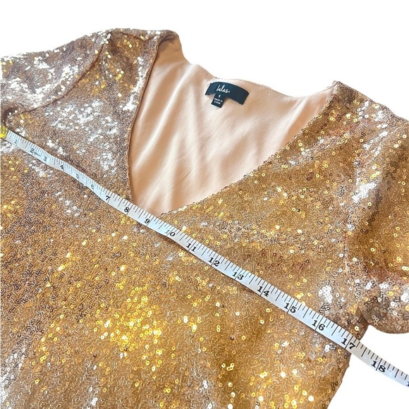 Lulus Light Up the Night Champagne Sequin short sleeve mini Dress size small - Picture 5 of 9